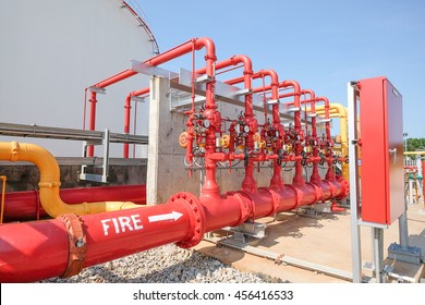 Water and foam line for fire protection system in fuel oil storage area of power plant - Shutterstock ID 456416533