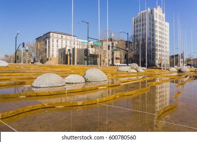 The Water Fountain In Front Of The Modern City Hall Building Of San José, Silicon Valley, California