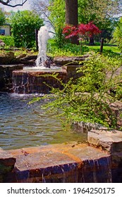 Water Fountain At The Garden Of 5 Senses In Lancaster County Central Park.