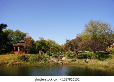 Water Fountain Spraying At Pauquette Park In Portage, Wisconsin