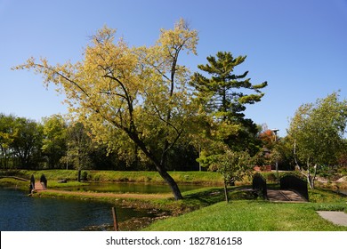 Water Fountain Spraying At Pauquette Park In Portage, Wisconsin