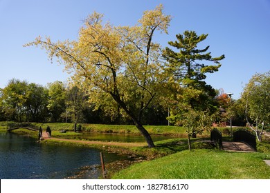 Water Fountain Spraying At Pauquette Park In Portage, Wisconsin