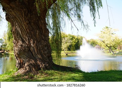 Water Fountain Spraying At Pauquette Park In Portage, Wisconsin