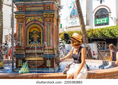 Water Fountain And The Town Hall In The Plaza De España In Vejer De La Frontera, Cadiz. Andalusia