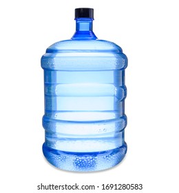 Water Gallon In Blue Plastic Isolated On White Background With Clipping Path.