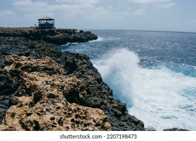 A Water Geyser Exploding On A Rock In The Ocean On Buracona Blue Eye On The Sal Island In Cape Verde.