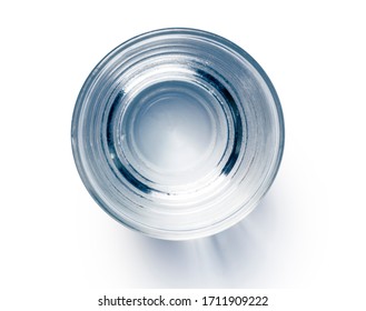 Water In A Glass Top View With Light Effects From The Side. Isolated  On White Backgroud,clipping Path