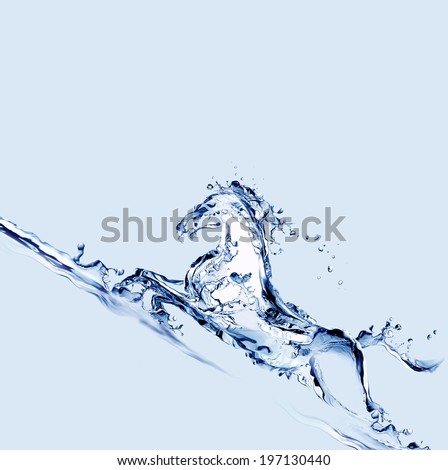 A water horse made of water galloping upwards. 