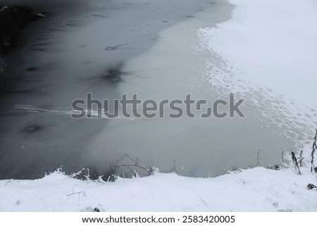 Water Ice Melting Multiple Textures Gradient Falloff Background Near Snow Bank with Twigs