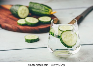 Water Infused With Sliced Cucumber In A Drinking Glass