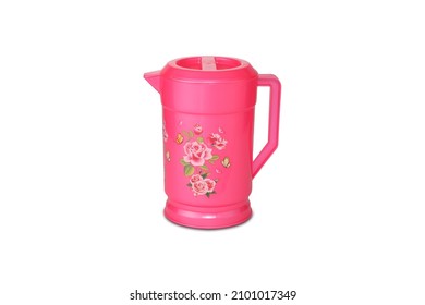 Water Jug, Pink Color Plastic Jug. Mock Up Jug. Isolated On White Background