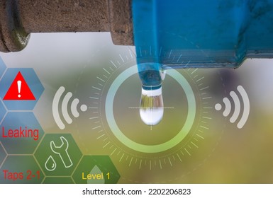 Water leak sensor alert , smart water sensor can automatically shut off a solenoid valve. - Shutterstock ID 2202206823
