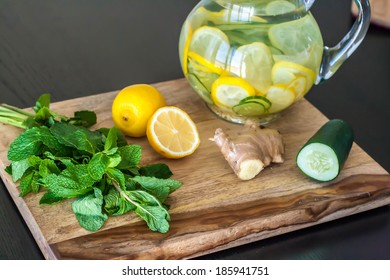 Water With Lemon, Ginger, Cucumber, Mint