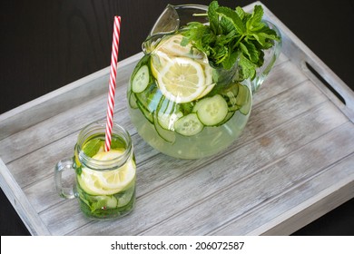 Water With Lemon, Mint, Ginger And Cucumber