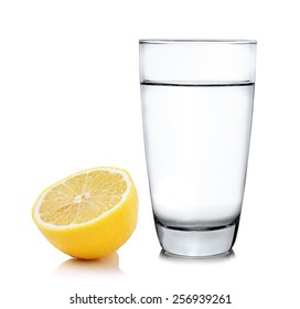 Water With Lemon On White Background