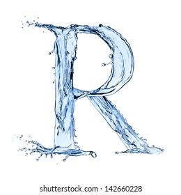 Water letter "R" isolated on white background