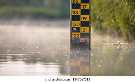 Water Level Depth Meter In River Of Biesbosch Nature Reserve Netherlands