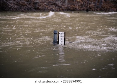 Water level depth meter in river 
