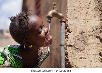 Water For Life, Black Girl Drinking Health Symbol