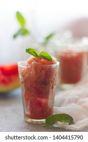 Water Melon Granita With Fresh Mint In White Background 