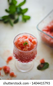 Water Melon Granita With Fresh Mint In White Background 