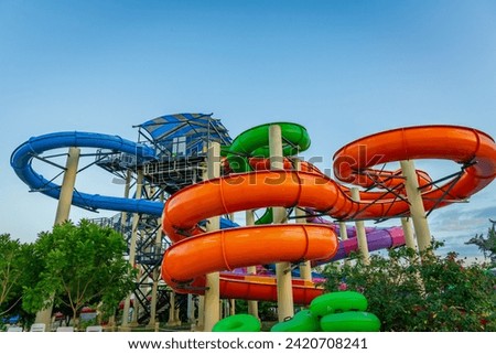 Water park aquapark slide spiral pipeline tunel amusement fun attraction ride outdoors Trinidad and Tobago