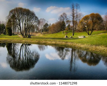 Water In The Park, Grass And Trees, Lithuania Nature,