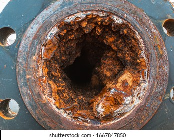 Water pipe clogged.Very Old Corroded and Blocked Steel Household Pipes.old  pipe built up layer of corrosion.Use as illustration for presentation.
