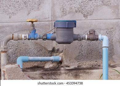 Water Pipe With Meter Outside House