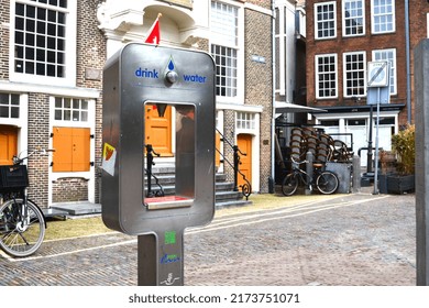 Water point on the Grote Markt, Haarlem's central square, the Netherlands. Space for copy. 
