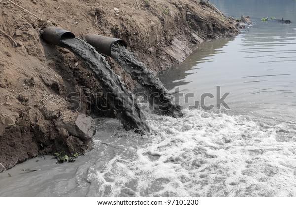 Water pollution in river because industrial not\
treat water before drain.
