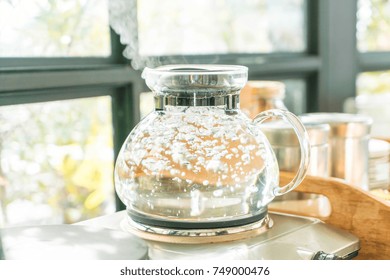 Water Pot Boiling For Making Coffee Or Tea - Selective Focus Point