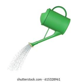 water pours from a watering can on white background                          