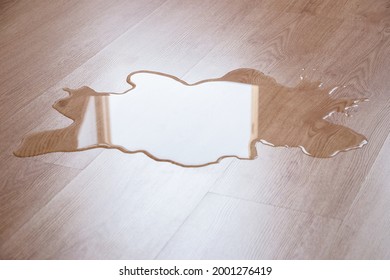 water puddle on laminate floor due to leakage