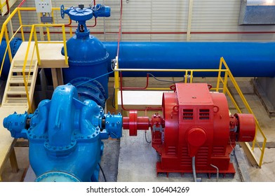 Water Pumping Station, Industrial Interior And Pipes