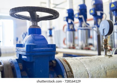 Water Pumping Station. Valve Faucet And Pumps