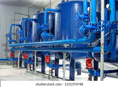 Water Purification Filter Equipment In Plant Workshop