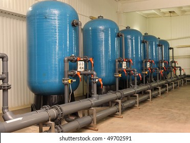 Water Purification Filter Equipment In Plant Workshop