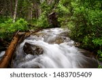 Water rapids flow down a mountain in Gunnison National Forest, Colorado.