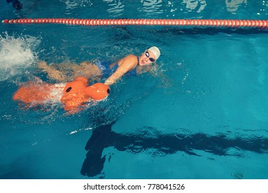 Water Rescue Training Trainer And Training Dummy In A Pool Selective Focus