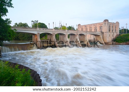 Water rushing down Saint Joseph River Dam spillway, Fort Wayne, Indiana