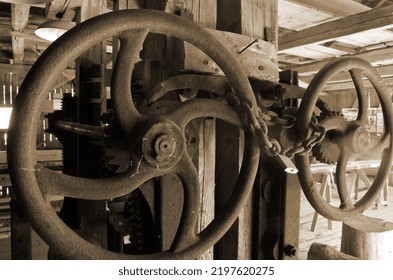 Water Sawmill. Norway.Monochrome Sepia Image