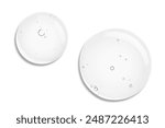 Water serum texture. Liquid gel drops. Clear white cosmetic oil with bubbles circle set isolated on white background