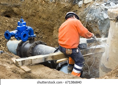 water and sewer pipes to repair for worker in construction site