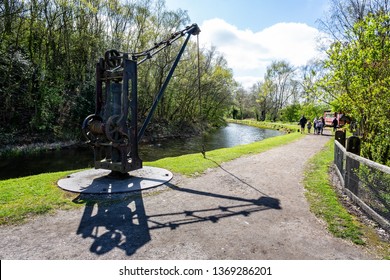 Water side ship hoist in Blists Hill Victorian Town in Ironbridge, Shropshire, UK on 10 April 2019