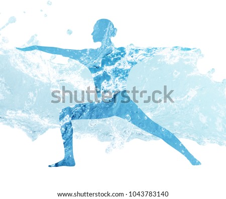 Water silhouette of woman in yoga position.