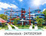 Water Slider Tunnel Tube, Siam Amazing Park. Water Park Funny Happy activity fresh cool in Summer season.