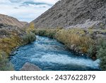 Water spills into the Owens River from the Pleasant Valley Dam, Bishop, California, USA