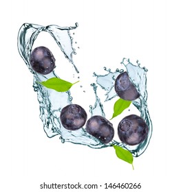 Water Splash With Blueberry And Leaf