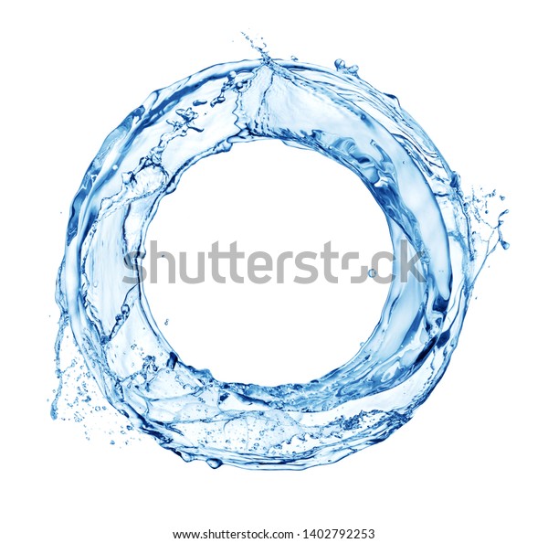 Water splash in circle. Round water shape\
isolated on white\
background